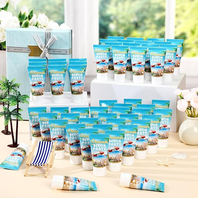 72 Pcs Mini Sunscreen Bulk for Summer Party Wedding SPF 30 Water Resistant Sunscreen Lotion Bulk 1oz Travel Size for Thank You Gifts Wedding Party Supplies (Beach)