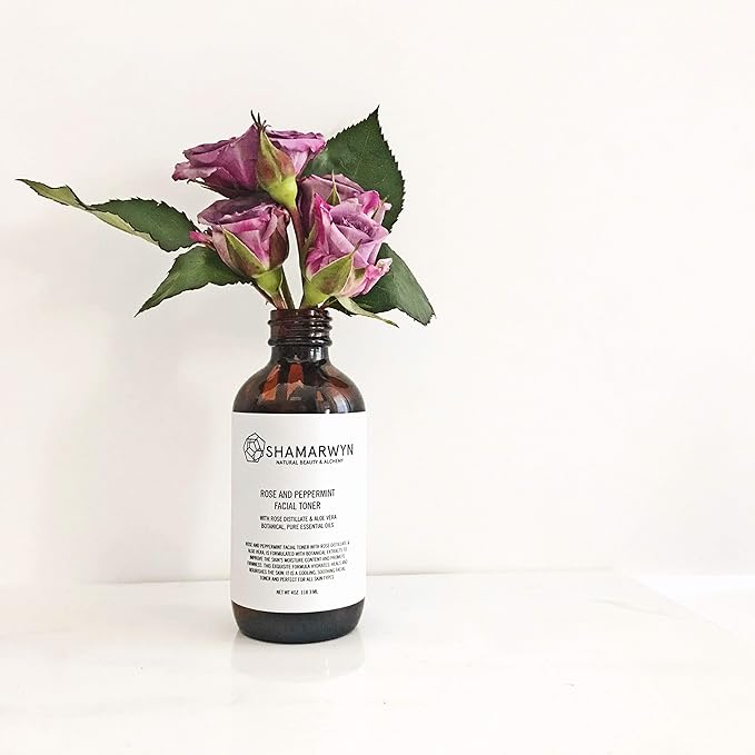 shamarwyn Rose & Peppermint Facial Toner Natural-Organic Brightening with Aloe Vera & Rose Distillate 4oz
