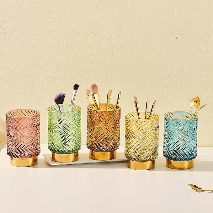 Makeup Brush Holder Organizer,Toothbrush Holders,Desk Pen Pencil Holder,Multifunctional Vintage Glass Brush Cup（A40-3-US）