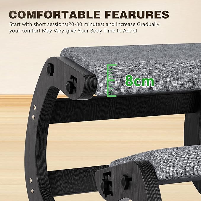 Ergonomic Kneeling Chair with Wooden Frame - Adjustable Height Office Chair with Soft Padding for Back Pain Relief, Posture Correcting Home & Office Desk Chair Black