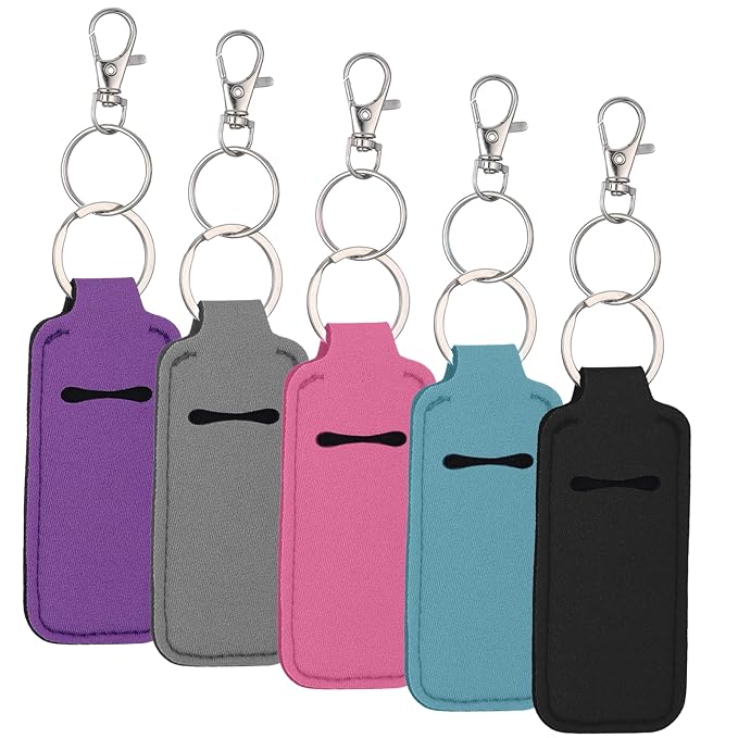 Portable Lip Balm Holders with Clip, 5 PCS Lipstick Holder Keychains Lip Gloss Holder Keychain Lipstick Keychain Holders Small Lips Balm Sleeve Pouch Keychains Stocking Stuffers for Women