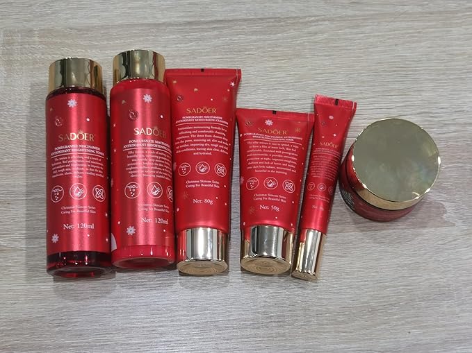 Gifts for Women 6 Pcs Skin Care Set Pomegranate Moisturize Soothe Hydrate Gifts for Teenage Girls Stocking Stuffers-Cleanser,Toner,Lotion,Face Cream,Eye Cream,Sleep Mask