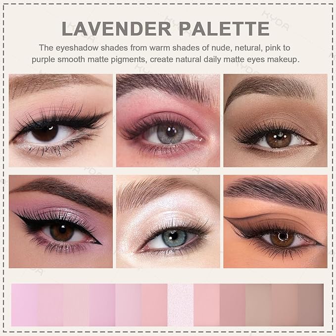 KYDA 12 Colors Lavender Eyeshadow Palette with Brush, High Pigment Matte Shimmer Pink Purple Brown Eye Shadow, All-In-One Eyes Palette for Women, Soft Blendable Powder Eyeshadow, Korean Eyes Makeup