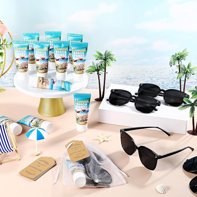 12 Sets Mini Sunscreen and Sunglasses Bulk for Wedding Party Spf30 Water Resistant Sunscreen Lotion Bulk 1oz Travel Size for Thank You Gifts Wedding Party Supplies(Beach)