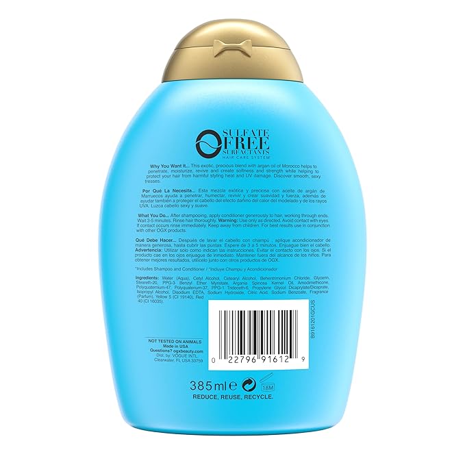 OGX Renewing + Argan Oil of Morocco Conditioner, Repair Conditioner & Argan Oil Helps Strengthen & Repair Dry, Damaged Hair, Paraben-Free, Sulfate-Free Surfactants, 13 fl. oz (Pack of 2)