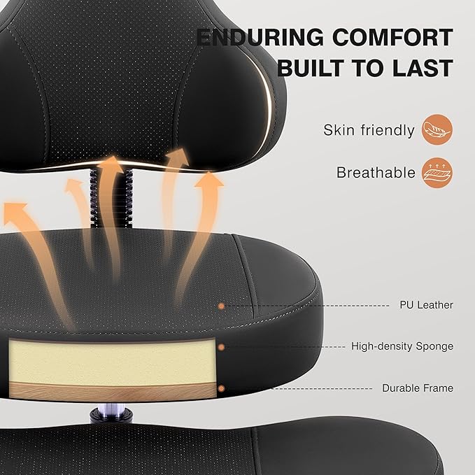 Cross Legged Office Chair, Criss Cross Desk Chair ADHD Meditation Kneeling Yoga Seat with Adjustable Height, Lumbar Support, Wider Footrest and Wheels (Black)