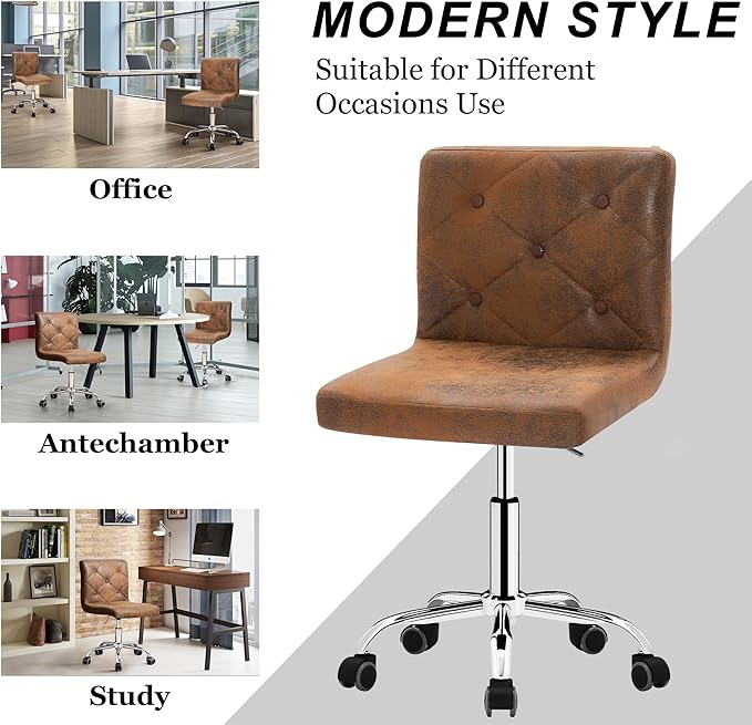 VECELO PU Leather Mid-Back Armless Desk Chair Adjustable Height 360° Rolling Swivel for Home Office Work, Dark Brown