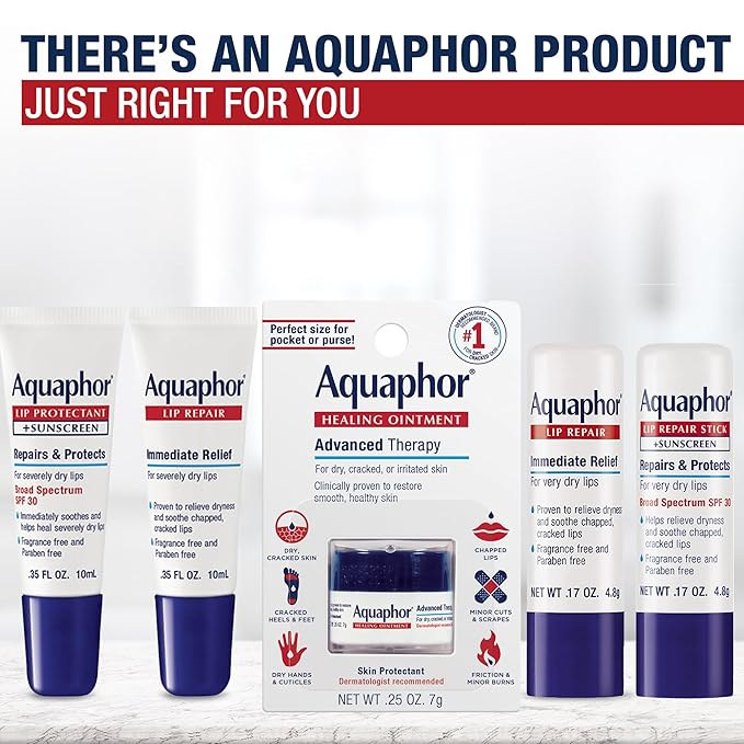 Aquaphor Lip Repair Ointment, Moisturizing Lip Balm Pack, Relieves Dryness, 0.35 Tube, Pack of 2