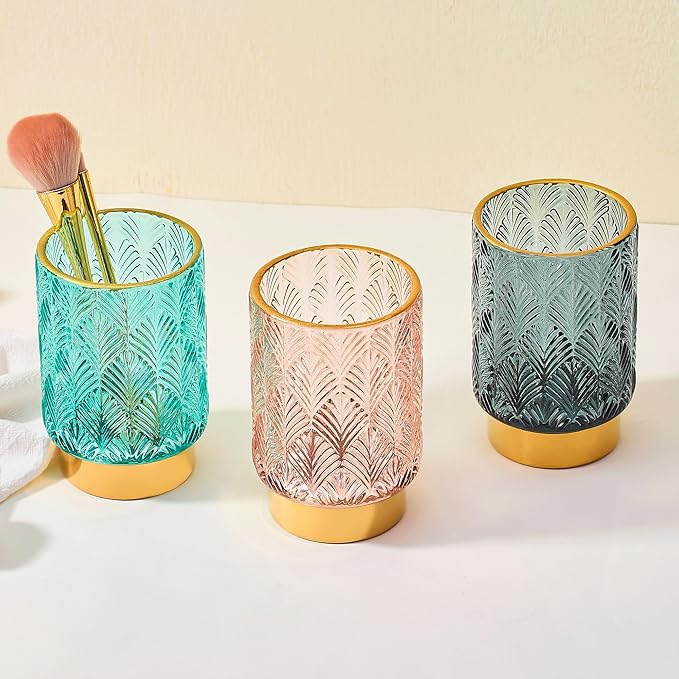 Makeup Brush Holder Organizer,Toothbrush Holders,Desk Pen Pencil Holder,Multifunctional Vintage Glass Brush Cup（A42-6-US）