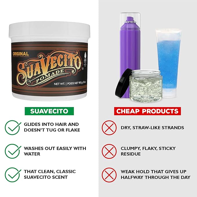 Suavecito Original Hold Pomade 32 oz, 1 Pack - Medium Hold Hair Pomade For Men - Medium Shine Water Based Wax Like Flake Free Hair Gel - Easy To Wash Out - All Day Hold For All Hairstyles