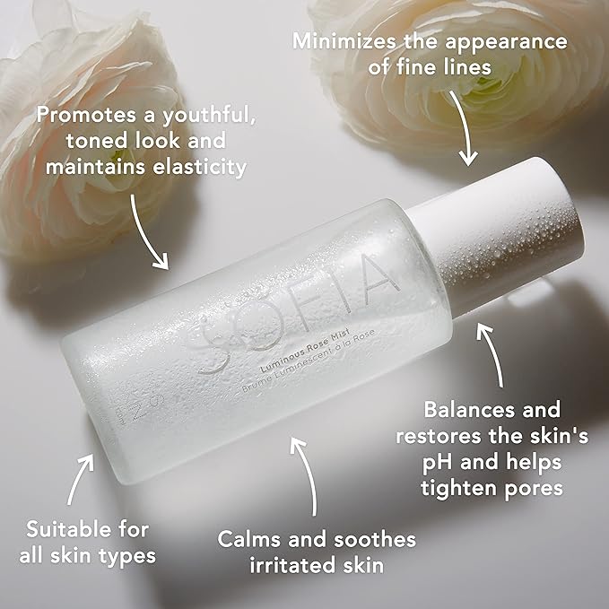 M.S Skincare Sofia Luminous Rose Face Mist, Vegan Face Mist, 4 fl oz Glass Bottle