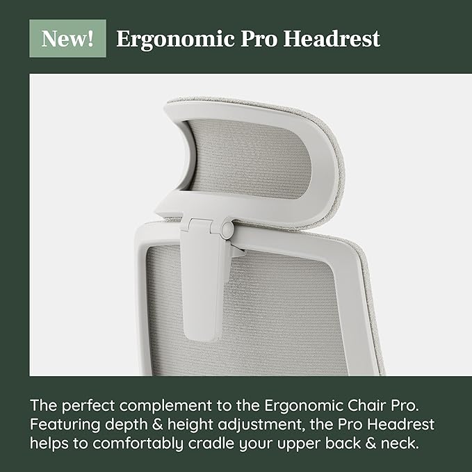 Branch Adjustable Ergonomic PRO Headrest Attachment - Only Compatible Ergonomic Chair PRO - Experience Optimal Comfort and Support - Ivory Boucle