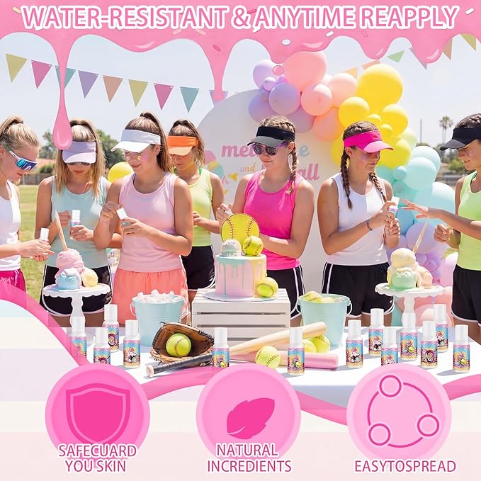 Demissle 24 Pcs Ice Cream Drip Softball Mini Sunscreen Bulk Spf 30 Travel Size Sunscreen Ice Cream Dripping Party Favors for Softball Birthday Sports Team Summer Gifts, 1 Fl. oz