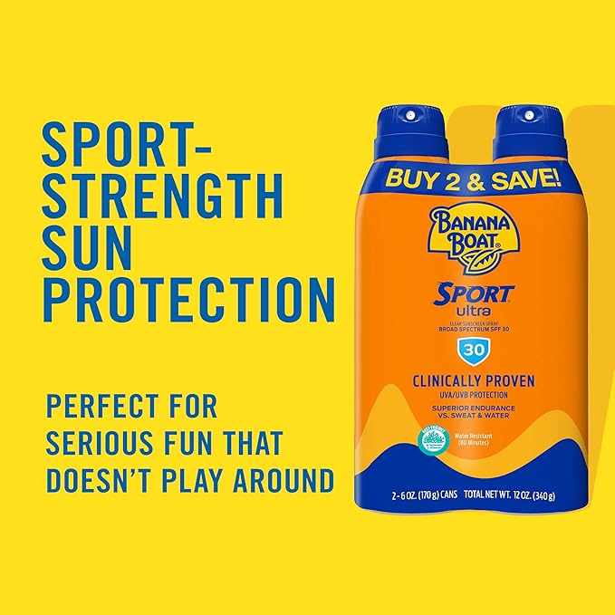 Banana Boat Sport Ultra SPF 30 Sunscreen Spray Twin Pack & Hawaiian Tropic SPF 30 Face Sunscreen Travel Size