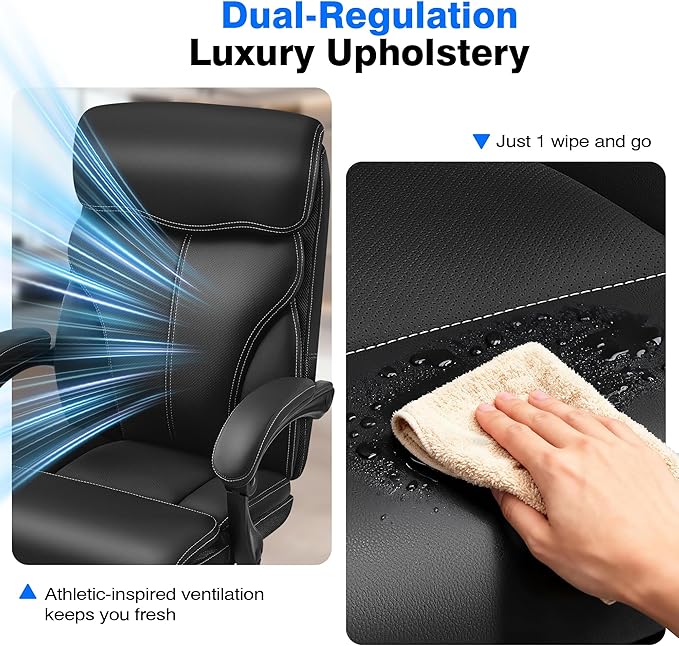 AreShark Office Chair - Ergonomic Comfortable High Back Computer Desk Chair with Foot Rest - Executive Breathable Swivel Rolling Reclining Leather Chair with Lumbar Support for Home Gaming Relaxing