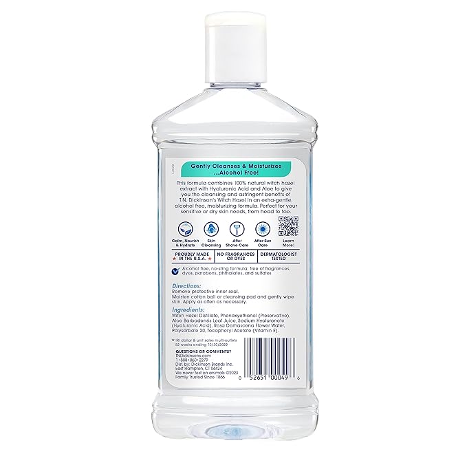 T.N. Dickinson's 16 oz 100% Natural Witch Hazel Moisturizing Astringent & vH Essentials 6 Fl Oz Tea Tree Oil & Prebiotic Feminine Wash