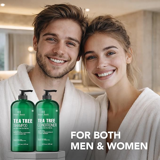 Botanic Hearth Tea Tree Shampoo And Conditioner Set | With 100% Pure Tea Tree Oil, For Itchy And Dry Scalp, Sulfate/Paraben Free | For Men And Women | 16 Fl Oz Each