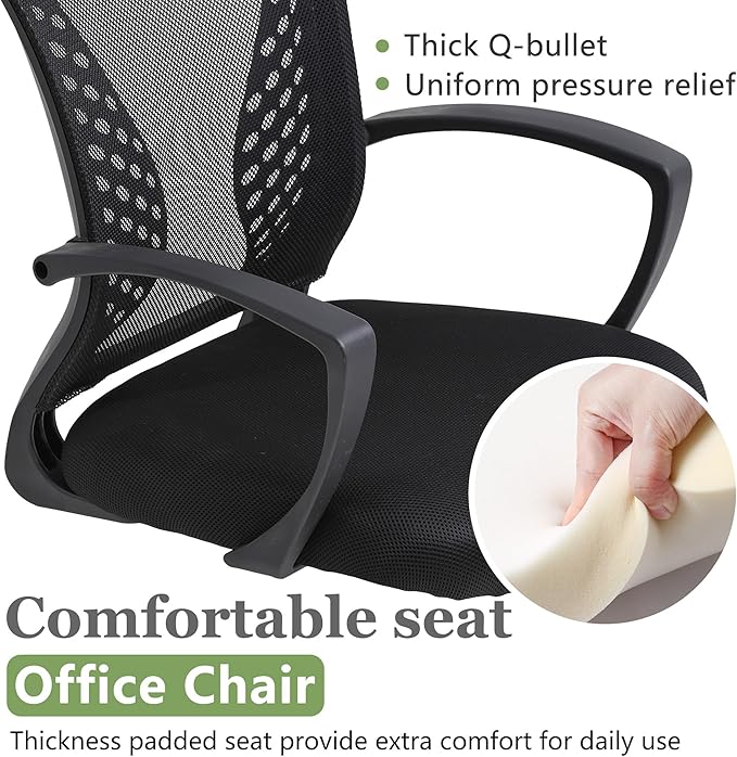 Home Office Chair Mid Back PC Swivel Lumbar Support Adjustable Desk Task Computer Ergonomic Comfortable Mesh Chair with Armrest (Dark Black)