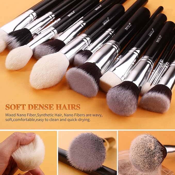 BEILI Makeup Brushes 42pcs Makeup Brush Set Premium Goat Synthetic Hair Kabuki Foundation Blending Brush Face Powder Blush Concealers Eye Shadows Make Up Brushes Kit with Case（Black）