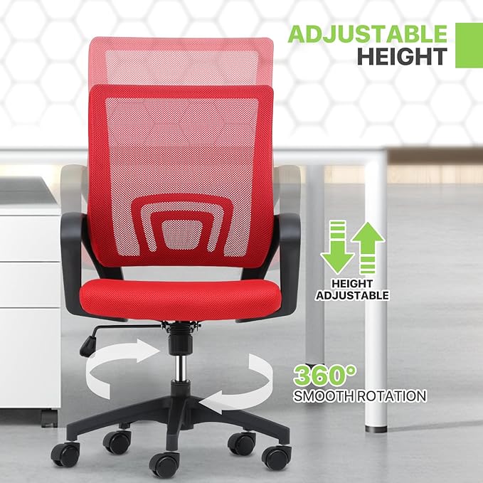 Magshion Ergonomic Office Chair 20 Pack, Mid-Back Mesh Desk Chair, Adjustable Swivel Computer Chair with Lumbar Support & Breathable Backrest for Gaming, Work, Study, 300 Lbs Capacity, Red