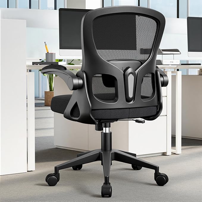 Office Chair Ergonomic Desk Chair, Adjustable Lumbar Support Rolling Swivel Comfy Chair with Space-Saving Flip Up Armrests,Mesh Gaming Chair for Business Work Office & Home, Black