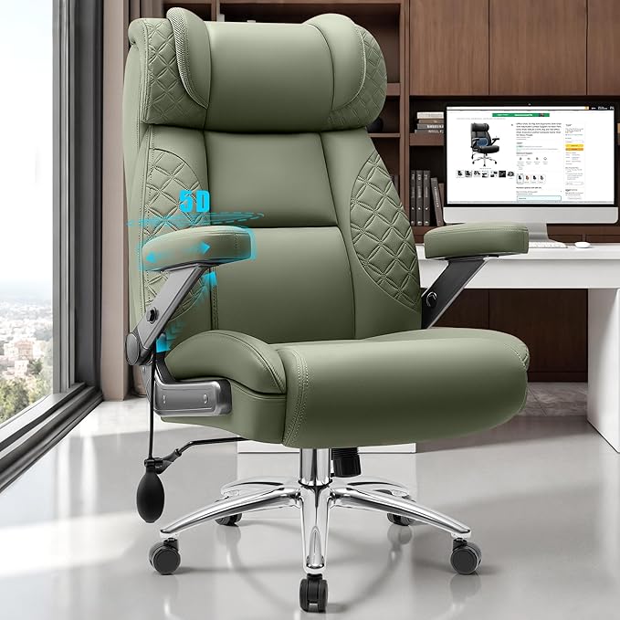 Big and Tall Office Chair, Desk Computer Chair for Heavy People, Oversized Executive Gaming Chair, Extra Wide 500LBS Ergonomic Comfy Office Chair with Adjustable Lumbar Support & 5D Flip Arms