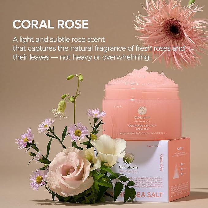 Dr.Melaxin Guerande Sea Salt Perfume Exfoliating Body Scrub for Smooth Skin Body, Coral Rose Scent 450g