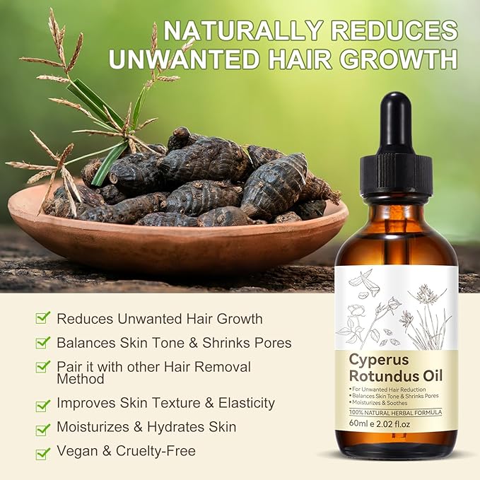 Cyperus Rotundus Oil 2 Pack, Cyprus Oil for Hair Removal, Natural Soothing and Gentle, Reducing Body Hair Growth, Smooth Skin & Hair Removal, 2.02 Fl Oz