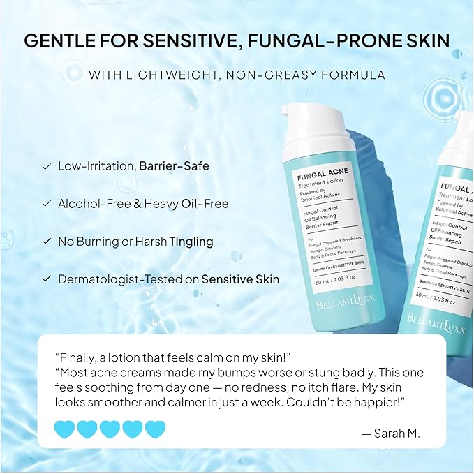 Fungal Acne Treatment Lotion: Helps with Bumps, Clusters, Itch & Redness – Lightweight Anti-Fungal Face & Body Moisturizer for Fungal Skin with Natural Actives & Soothing Plant Extracts