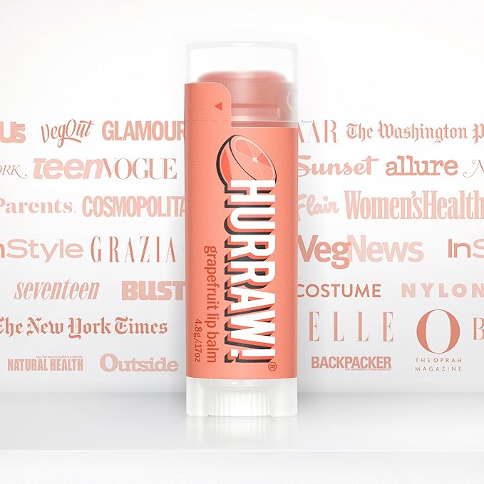 Hurraw! Grapefruit Lip Balm: Organic, Certified Vegan, Cruelty and Gluten Free. Non-GMO, 100% Natural Ingredients. Bee, Shea, Soy and Palm Free. Made in USA