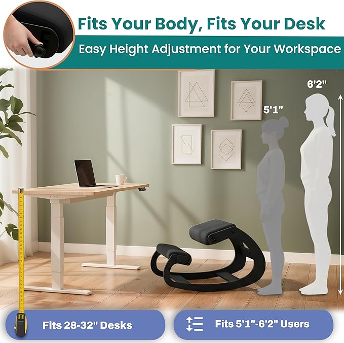 NYPOT Ergonomic Kneeling Chair with Adjustable Seats - Knee Chair for Posture Correction & Kneel Rocking Stool for Desk - Back Pain Relief for Home and Office, Supports 250 pounds - 5 Years Warranty