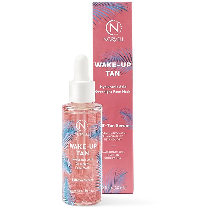 Norvell Wake-Up Tan Clear Self-Tan Face Serum, 1 oz Gradual Facial Self Tanner, Overnight Sunless Tanning Serum with Hydrating Skincare Benefits