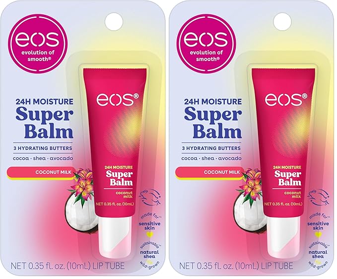 eos 24H Moisture Super Balm- Coconut Milk, Lip Mask, Day or Night Lip Treatment, Made for Sensitive Skin, 0.35 fl oz (Pack of 2)