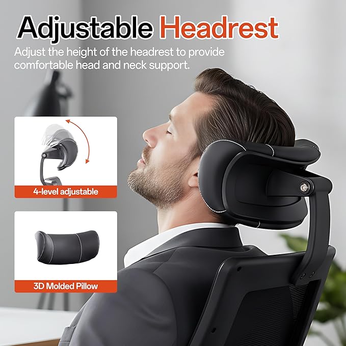 BOLISS Microleather 400lbs Office Chair High-Back Ergonomic Desk Chair with Extra-Thick High-Density Foam Seat, Adjustable Headrest, 90° Flip-Up Arms, and Rocking Tilt for Home & Office