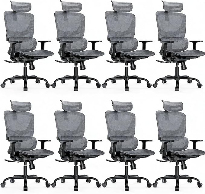 HUANUO Ergonomic Mesh Office Chair with 5-Level Lumbar Support, Computer Gaming Chair with Adjustable Headrest & Armrests, Rocking Tilt, Comfortable High Back Desk Chair for Home Office,8 Pack