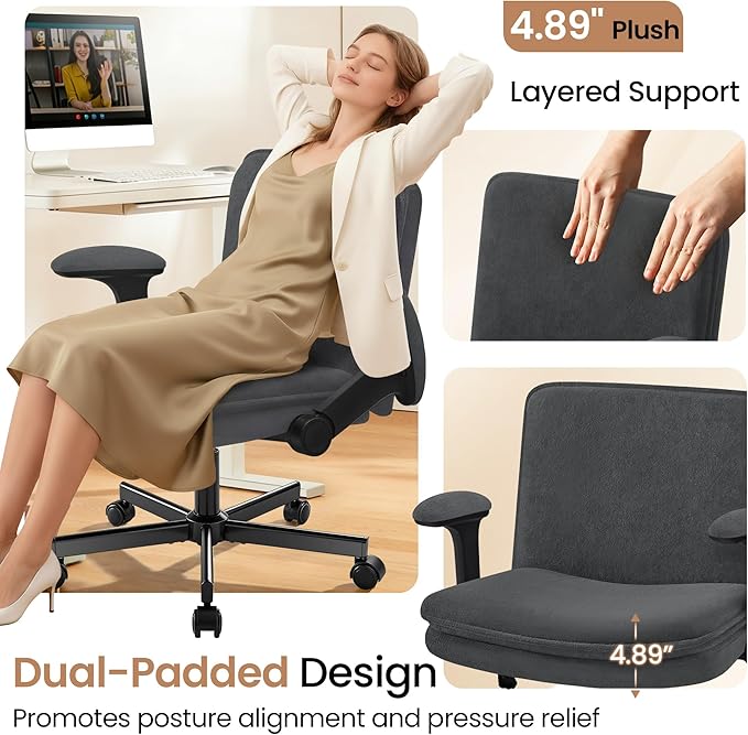 Criss Cross Office Chair with Wheels - Wide Seat Criss Cross Desk Chair with Flip-up Arms and Thick Cushion - Comfy Tilting Swivel Rolling Vanity Chair for Home Office Bedroom Apartment