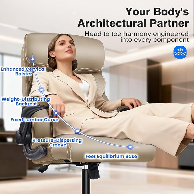 AreShark Office Chair - Executive High Back Breathable Comfy Desk Chair with Lumbar Support - Ergonomic Leather Rolling Swivel Computer Chair with Rock Function for Working Studying Gaming Relaxing