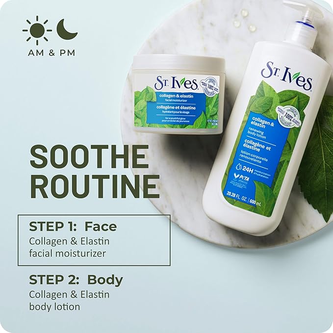 St. Ives Renewing Hand & Body Lotion for Women with Pump, Daily Moisturizer Collagen Elastin for Dry Skin, Made with 100% Natural Moisturizers, 21 fl oz, 4 Pack