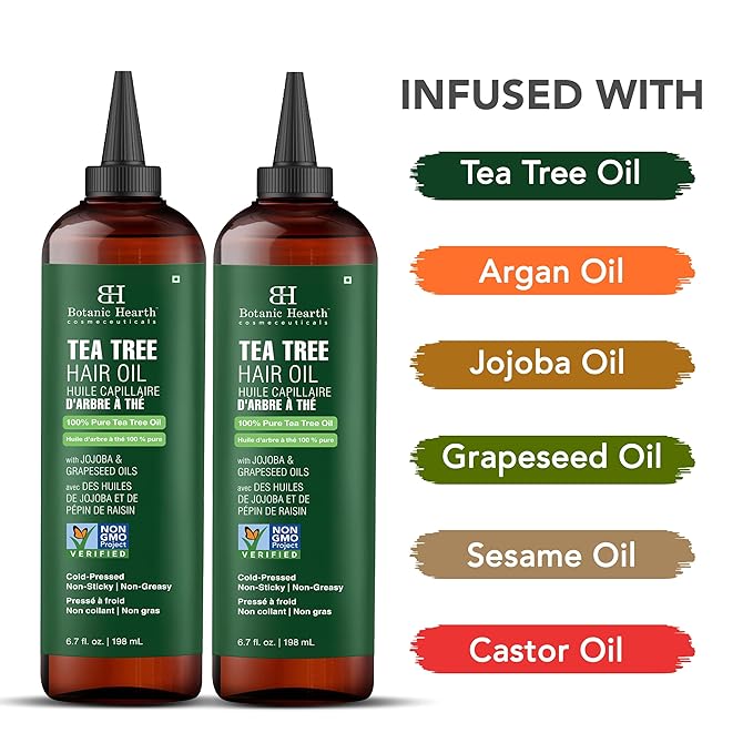 Botanic Hearth 100% Pure Tea Tree Hair Oil For Hair Growth & Hair Treatment Oils 6.7 Fl Oz, 2 Pack|Infused with coconut Oil|Hair Oil Repairs Dry Damaged Hair, Strengthening, Healthier| All Hair Types