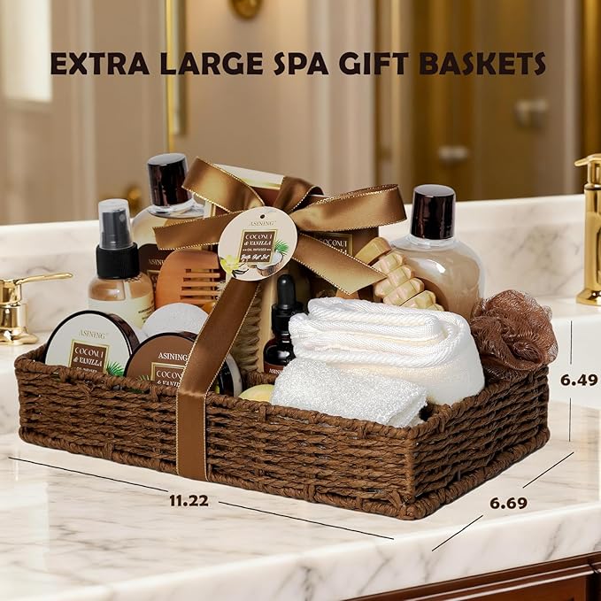 19-Piece Bath and Body Gift Basket Set for Women - Coconut Vanilla Gift, Spa Gift Basket, Face Skin Care Set, Bath Gift Set Self Care Gift for Mothers Day, Fathers Day, Birthday, Christmas, Valentines