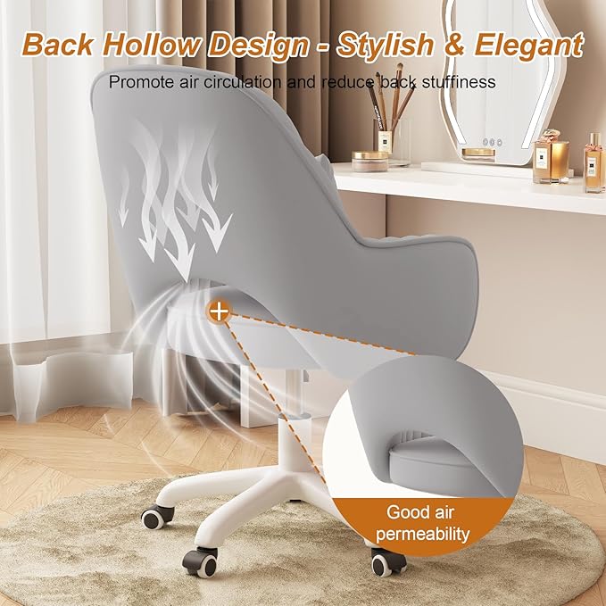 Home Office Chair Velvet Vanity Chairs Makeup Desk Chair with Wheels Mid Back Computer Chairs Height Adjustable Swivel Rolling Task Chair for Living Room, Bedroom, Office