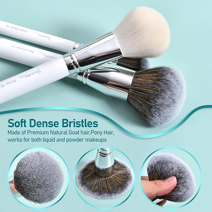 Professional Makeup Artist Brushes Set 26Pcs Real Natural Goat Hair Labeled White Makeup Brush Set with Foundation Powder blush concealer blending eyeshadow contour make up brushes set