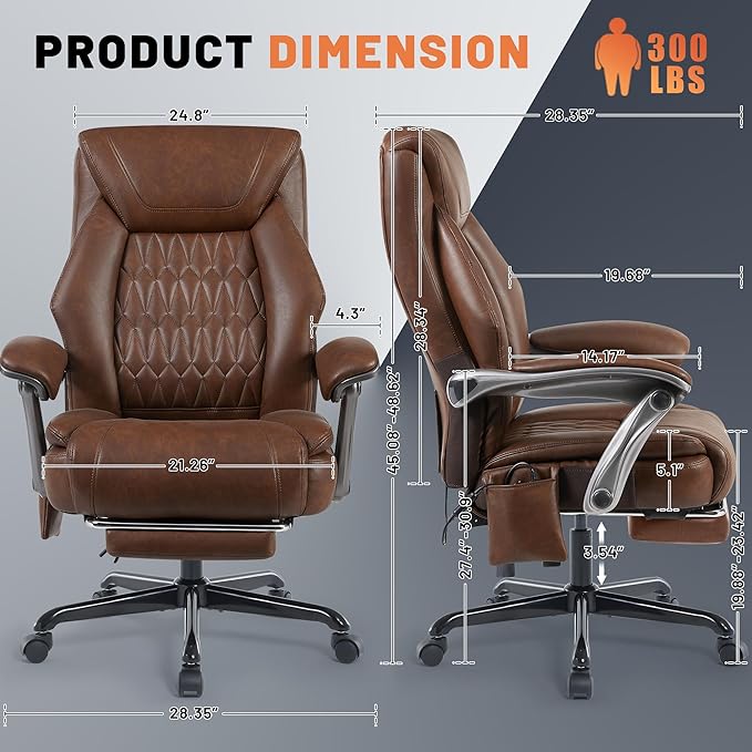 Massage Office Chair with Heating Function & Footrest, 6-Point Vibration, Ergonomic Executive Reclining Desk Chair with Padded Seat for Relaxation, Comfort & Stress Relief
