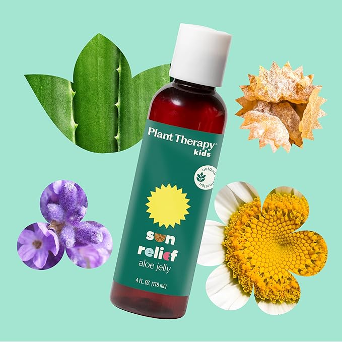 Plant Therapy Kids Sun Relief Aloe Jelly 4 oz & Kids Shield Me Pests Away Spray 8 oz