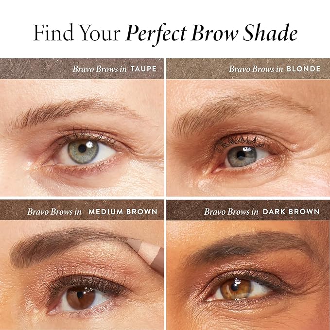 LAURA GELLER Laura’s 3 E’s Eyebrows, Eyelash & Eyeliner Kit for Mature Skin | Medium Brown | Kajal Longwear Eyeliner, Kajal Longwear Mascara & Bravo Brows Soft Pencil + Brush