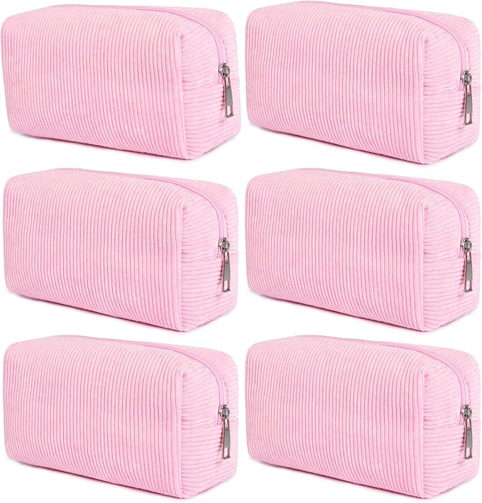 SOIDRAM 6PCS Bridesmaid Proposal Gifts Corduroy Pink makeup bag bulk for Wedding Party Favors Bachelorette party decorations Toiletry Organizer Bag Cosmetic Case Gift