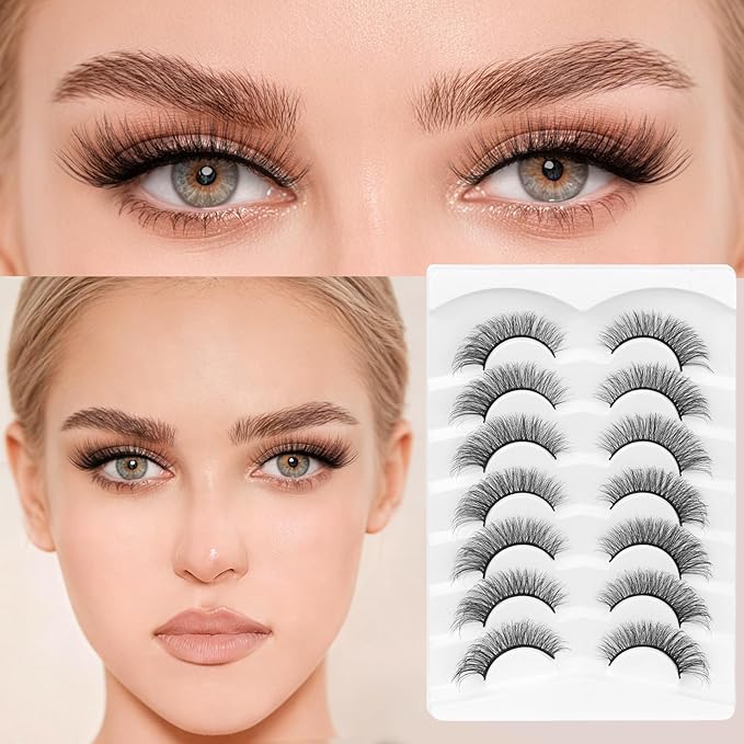 Veleasha Cat Eye Lashes 6D Faux Mink False Eyelashes Fluffy Wispy Strip Lashes Soft 100% Handmade Fake Eyelashes Fox Eye Lash 7 Pairs Pack (Fluffy01)
