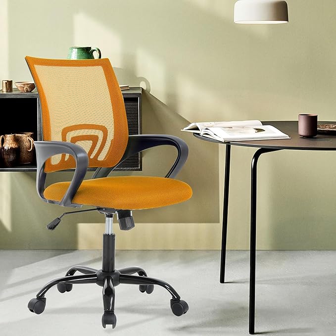 PayLessHere Office Computer Chair Ergonomic Cheap Desk Chair Adjustable Comfortable Mid Back Task Rolling Swivel with Lumbar Support for Home Office (Pack of 1, Orange)