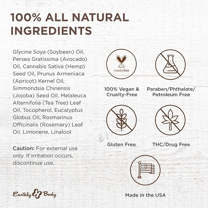 Earthly Body Miracle Oil, 1 fl. oz. - 2 Pack - 100% Natural Tea Tree Oil, Hemp Seed Oil & Vitamin E - Moisturizer, Calms Skin Irritations, Helps Smooth Wrinkles - Gluten Free, 100% Vegan