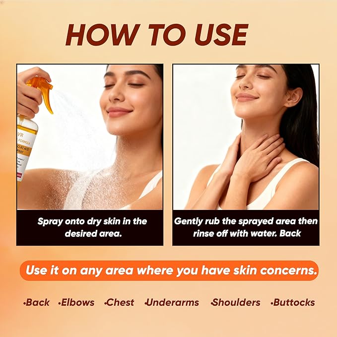 Body Keratin Care Kojic Acid Turmeric Spray 200ml, Turmeric Exfoliating Spray with Retinol, Glutathione, Niacinamide, Vitamin B, C, E, Exfoliates and Brighten Skin for All Skin Types (1)